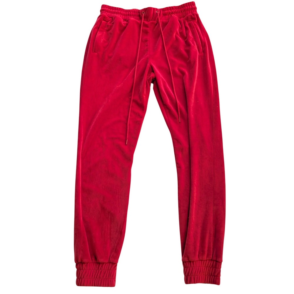 REBEL MINDS Red Velour Joggers Velvet Sweatpants Men's L Track Lounge Urban Cozy